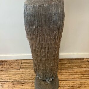 Rachel Zoe designer platinum Fringe long formal skirt one size stretchy